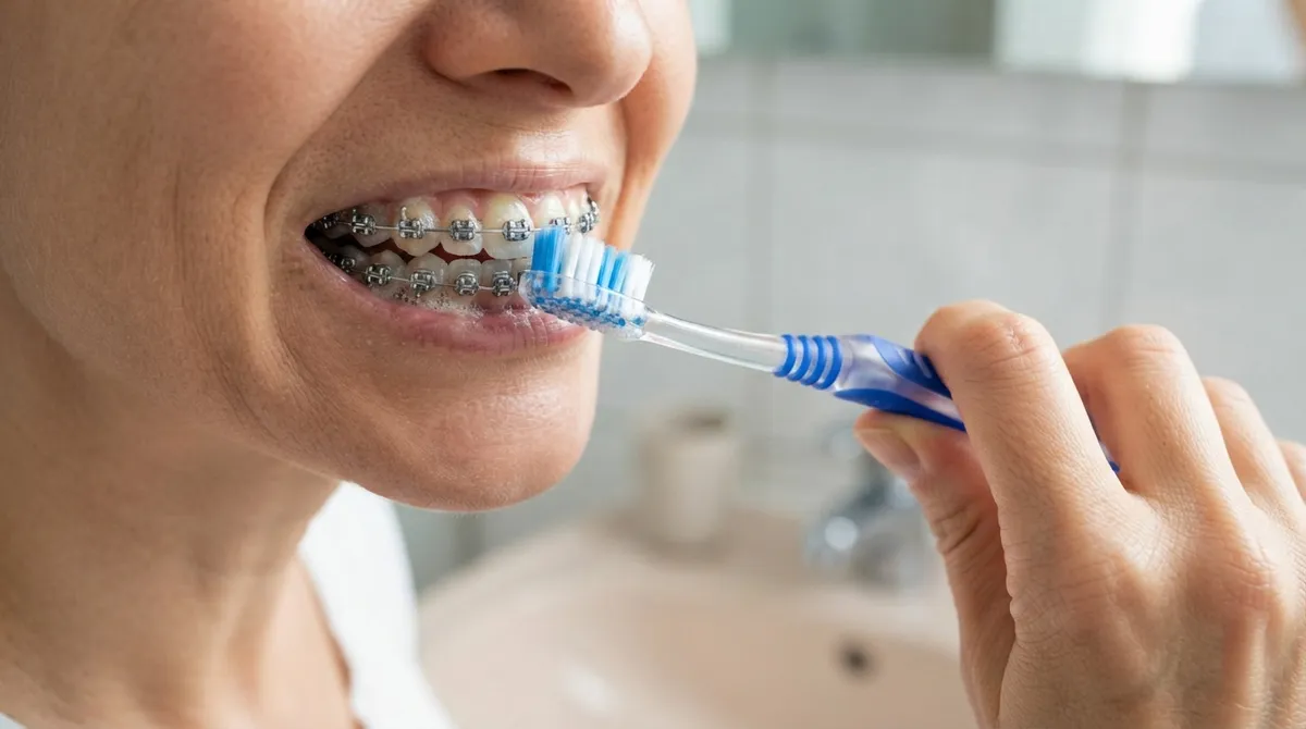 brushing teeth with braces