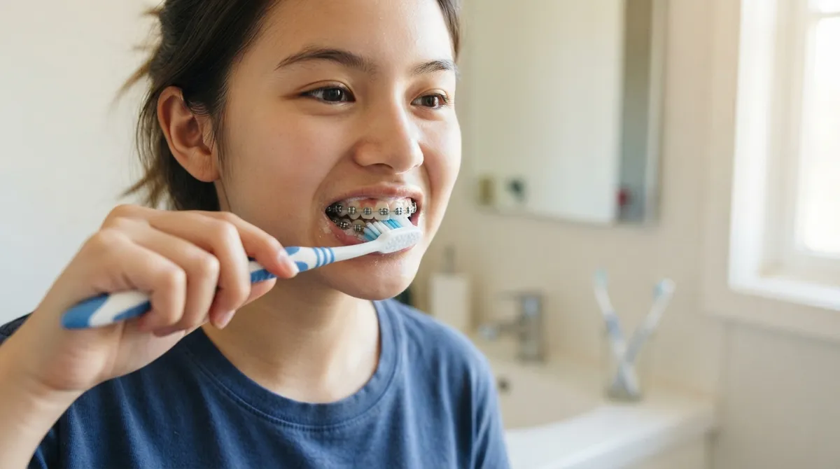 brushing teeth with braces